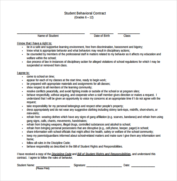 FREE 14+ Behaviour Contract Templates in PDF MS Word Pages