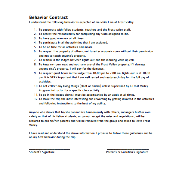 Behavior Contracts What Are Teen 22