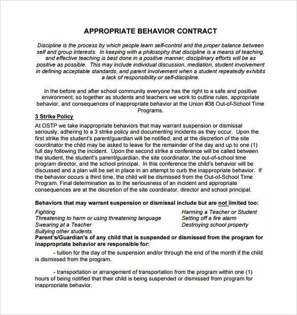 15+ Behaviour Contract Templates Sample Templates