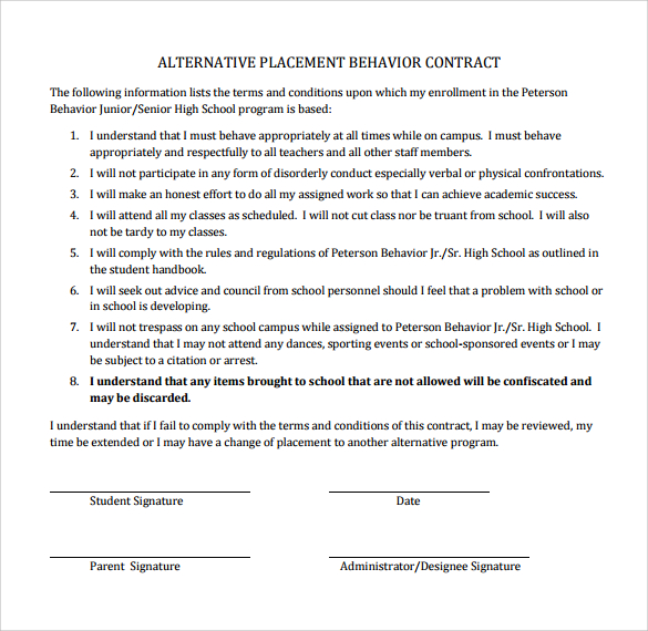 alternative placement behavior contract