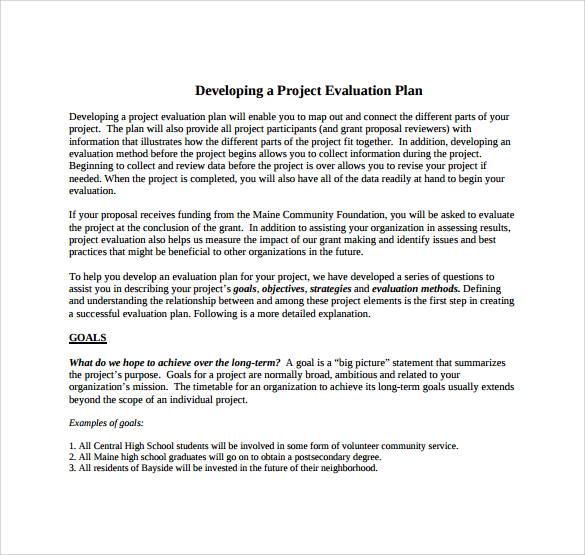developing project evaluation plan