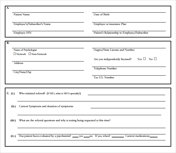 psychological evaluation form template