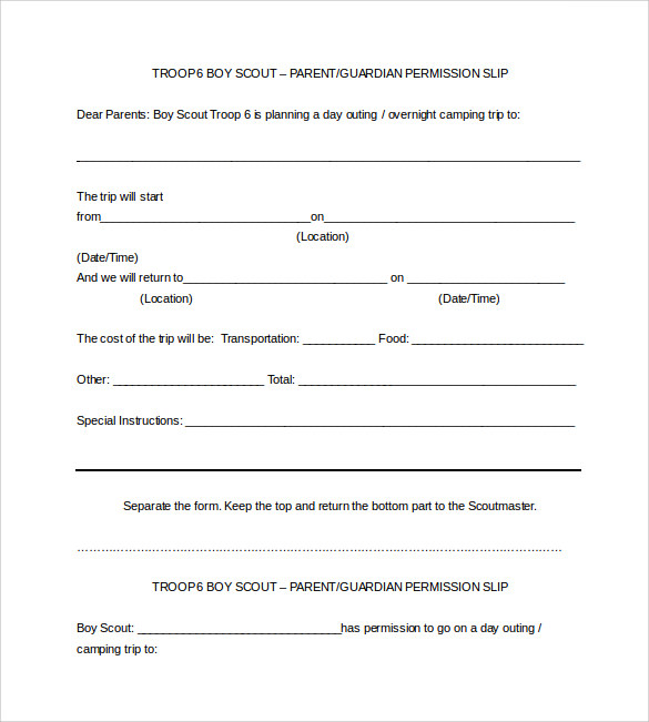 boy scout permission slip word template free download