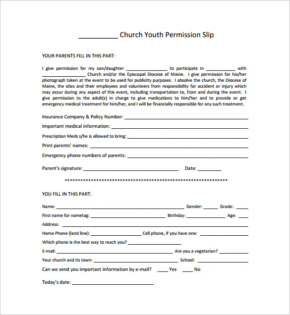 free download church youth permission slip in pdf format 