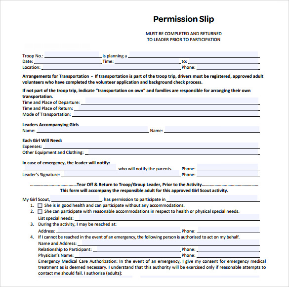 permission slip examples
