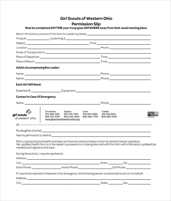 sample permission slip pdf template free download