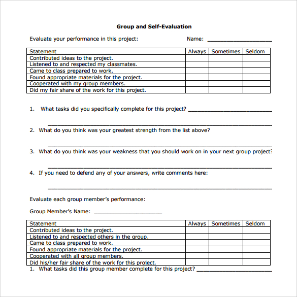 group and self evaluation