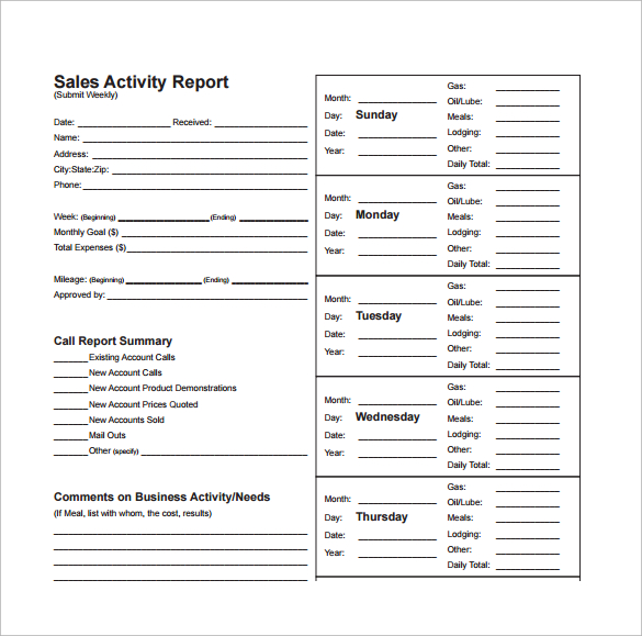 sales activity report template