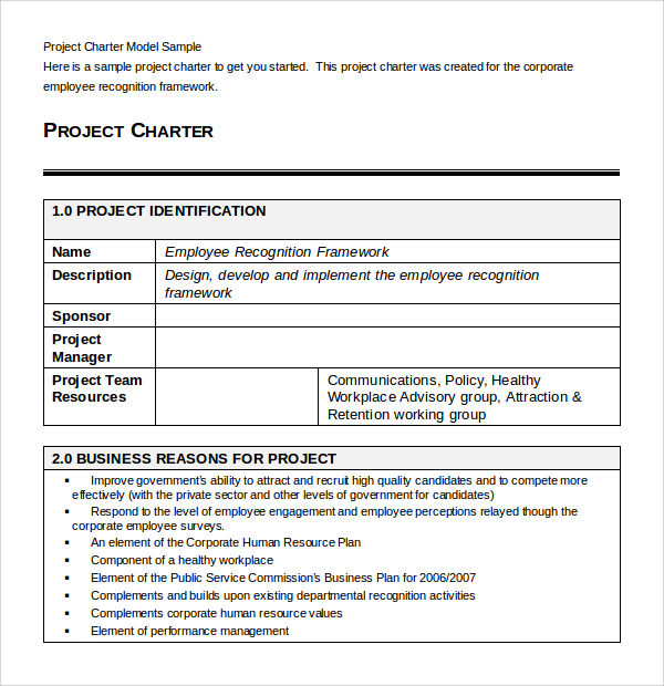 project charter model sample