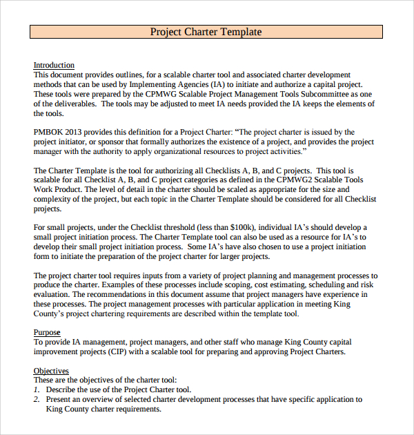 printable project charter template