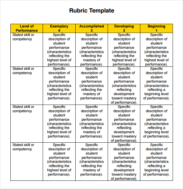 printable rubric template