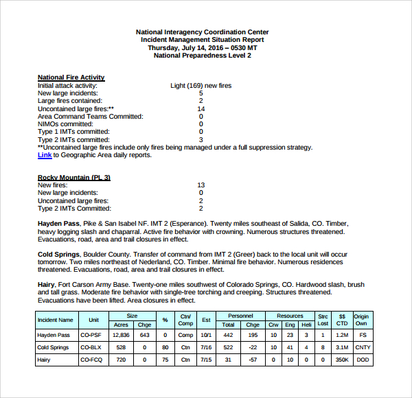 Situation Report Template