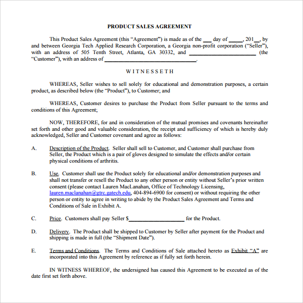 product sales agreement template
