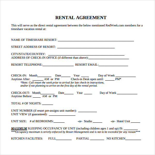 Printable Rental Contract Template