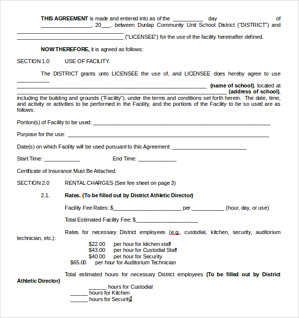 Free Facility Rental Agreement Template