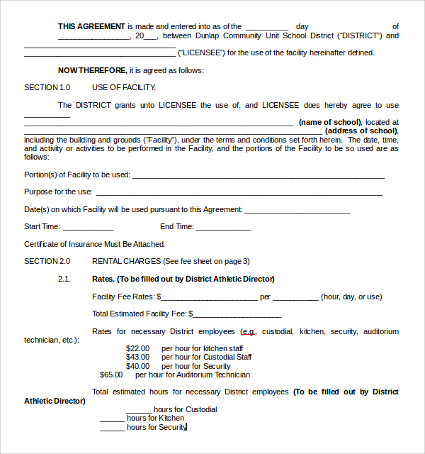 facility rental contract template