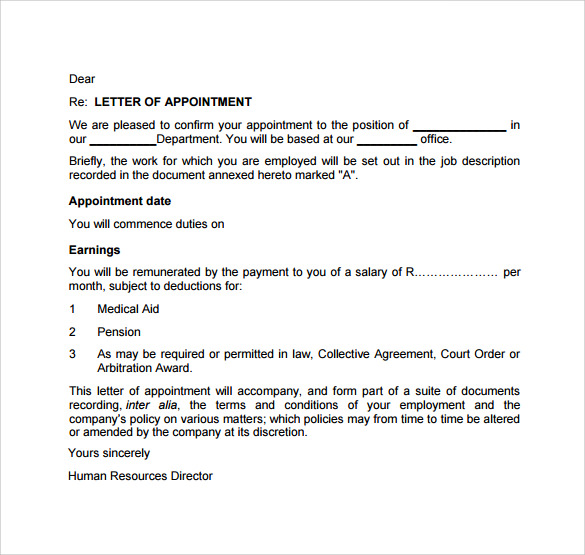 Appointment Letter Format Free Download