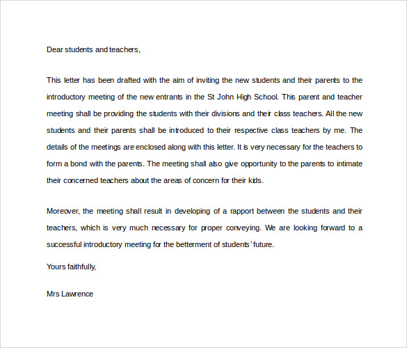 school teacher introduction letter