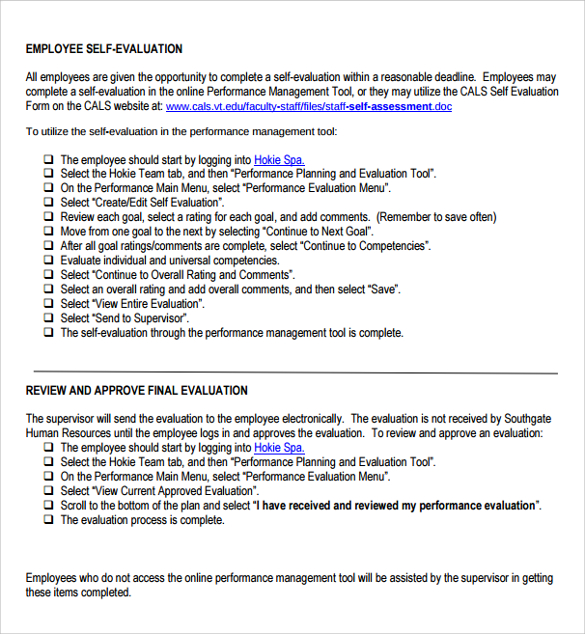 Free 14 Sample Employee Self Evaluation Forms In Pdf Ms Word Pages