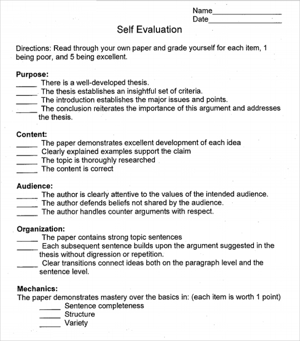 employee self evaluation example template