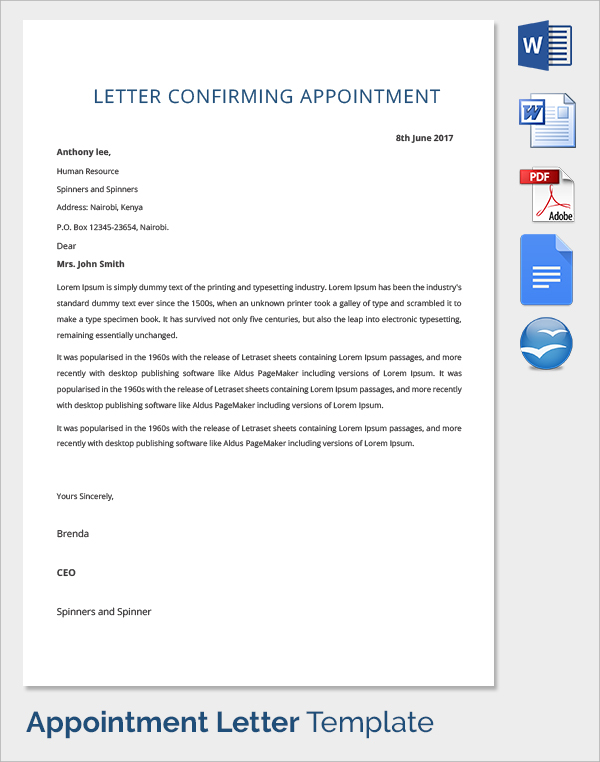 FREE 51+ Sample Appointment Letter Templates in PDF | Google DOC ...