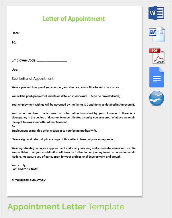 FREE 51 Sample Appointment Letter Templates In PDF Google DOC 