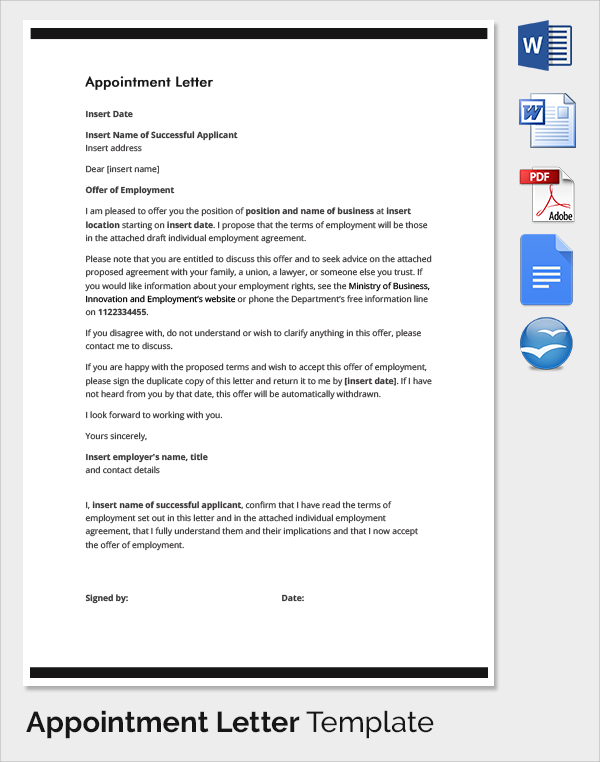 FREE 51+ Sample Appointment Letter Templates in PDF | Google DOC ...