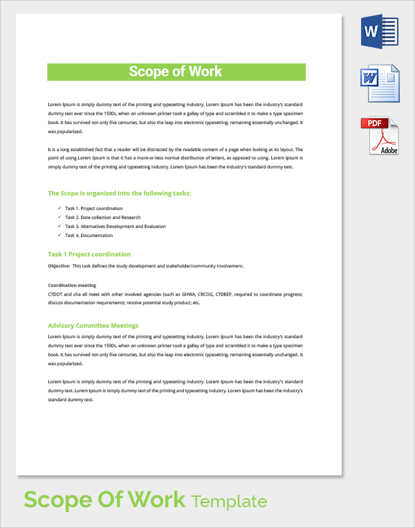 FREE 40+ Sample Scope of Work Templates in PDF MS Word Excel