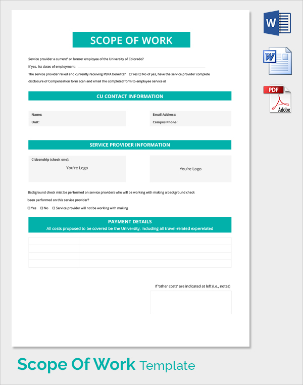 payment details scope of work template