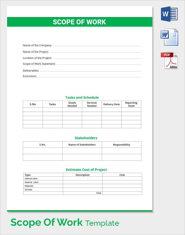FREE 40+ Sample Scope of Work Templates in PDF MS Word Excel