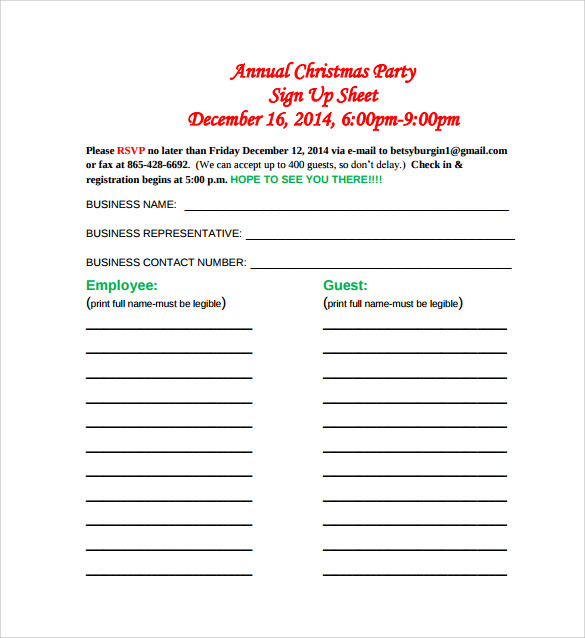 free download christmas party sign up sheet in pdf