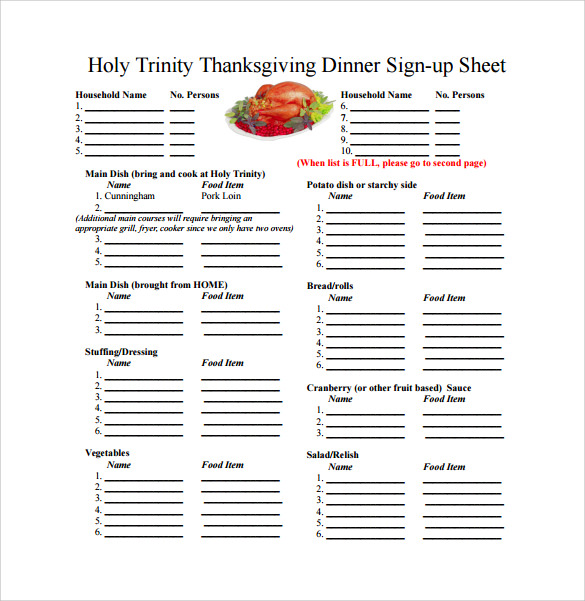 thanks giving dinner sign up sheet pdf free download1