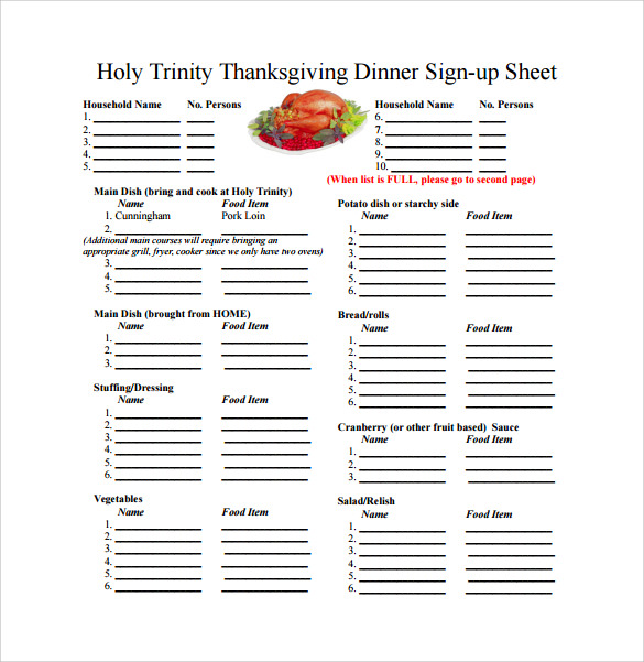 This Free Thanksgiving Potluck Signup Sheet Makes Your Big ...