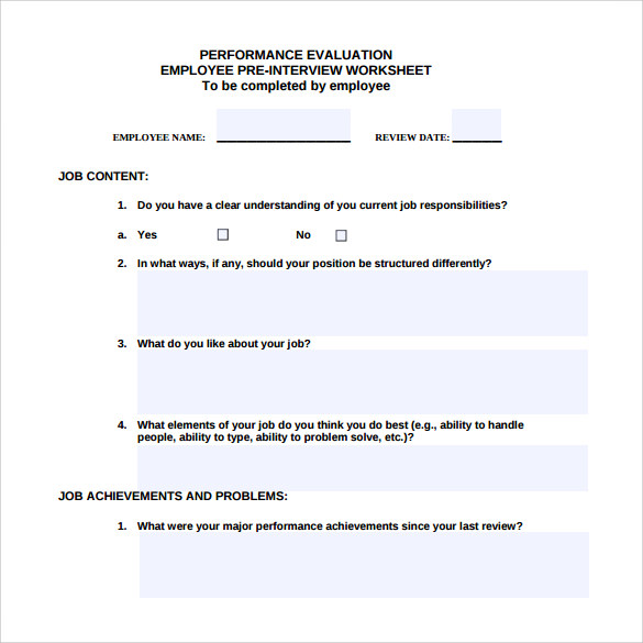 performance employee evaluation form