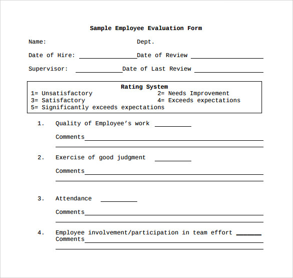 sample employee evaluation form