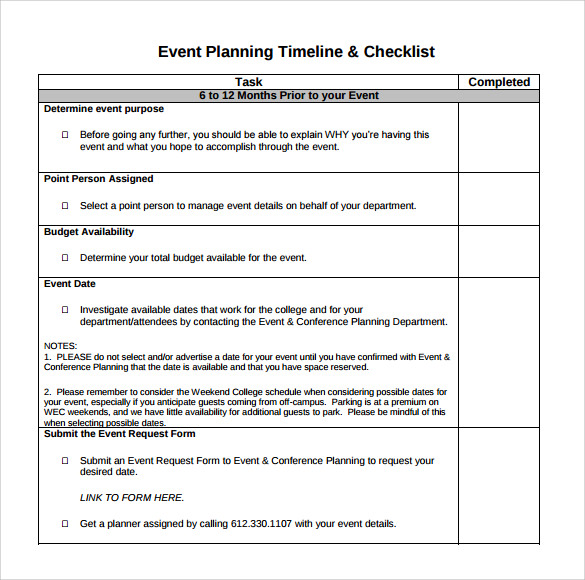 event planning timeline checklist