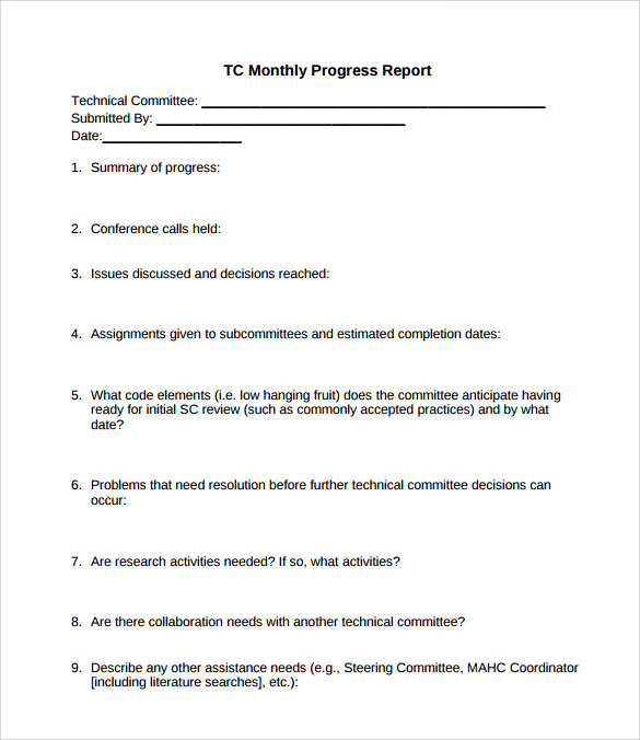 monthly progress report template