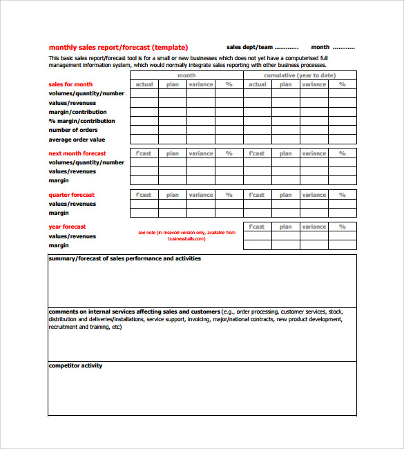 monthly sales report template