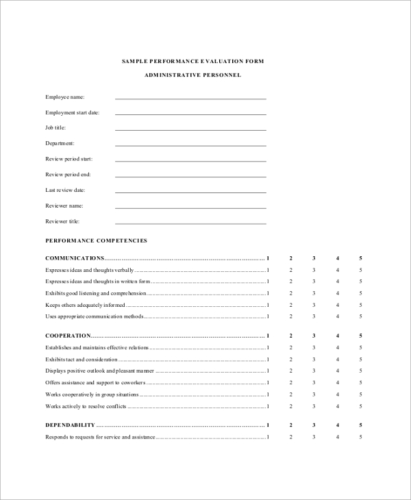 administrative employee performance evaluation form