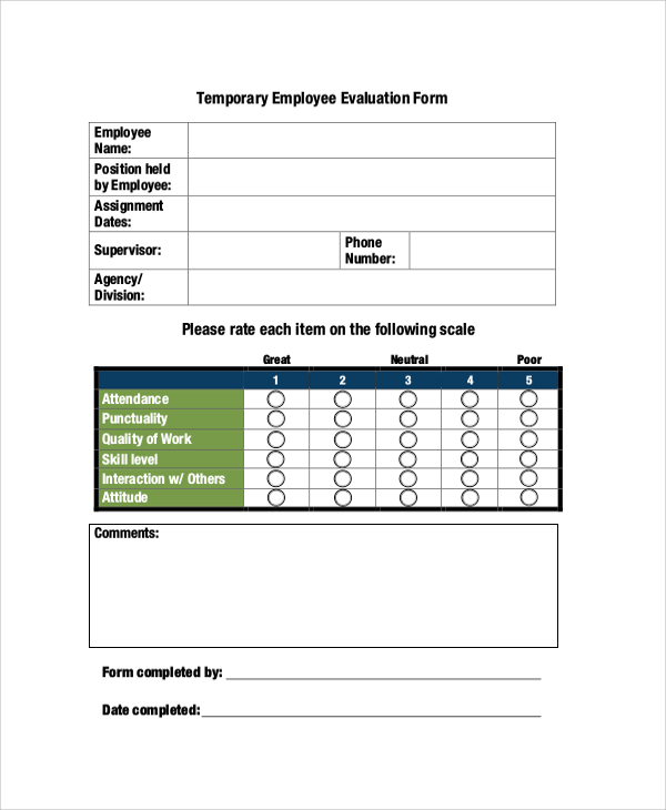 Employee Evaluation Chart