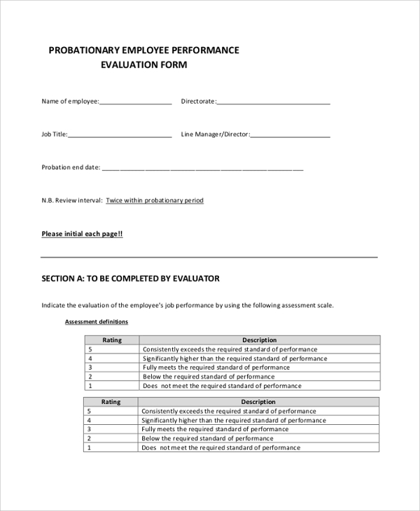 probationary employee performance evaluation form