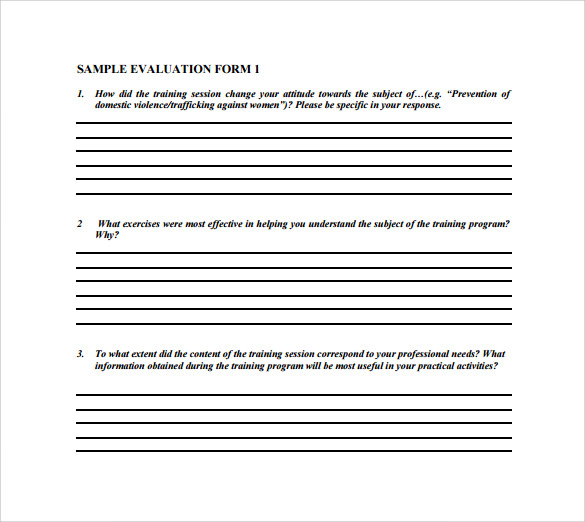 sample training evaluation form pdf