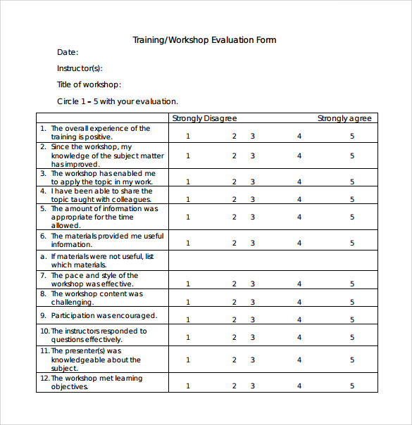 training worshop evaluation form