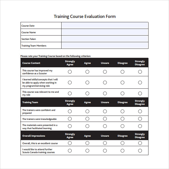 Free Training Evaluation Form Template