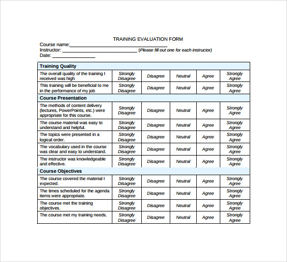 training evaluation form format