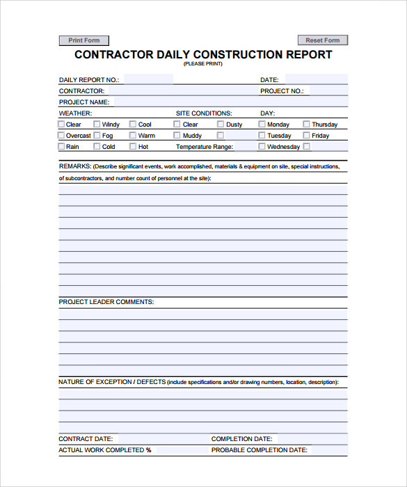 contractor daily report