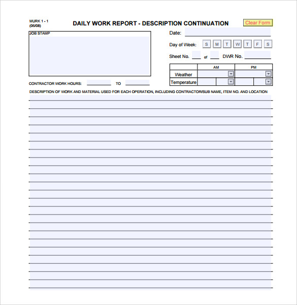 Daily Site Report Template