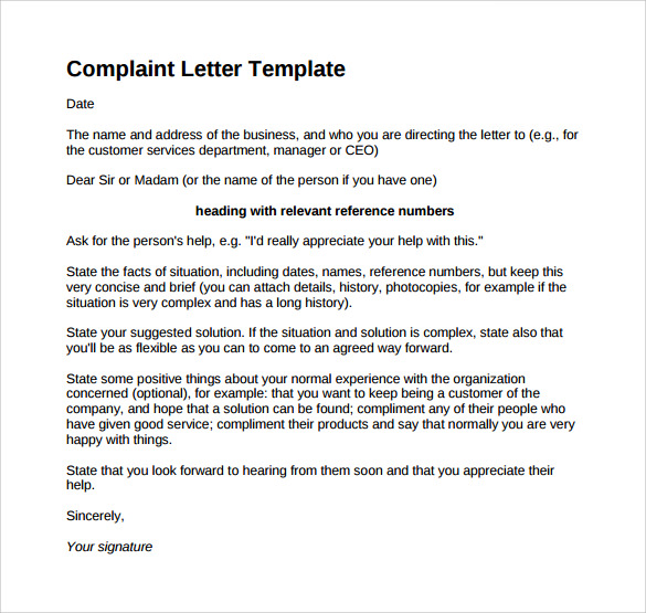 complaint letter template pdf