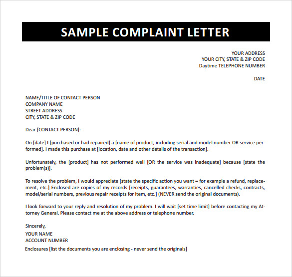 Complaint Letter Templates 14 Free Word Excel PDF Formats 