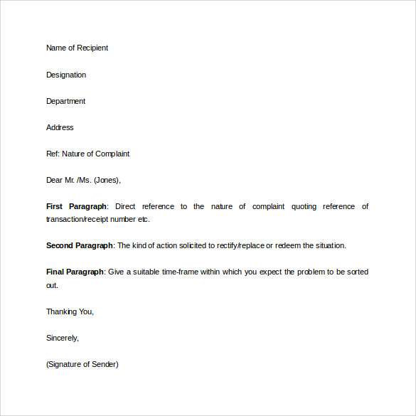 complaint letter format in word